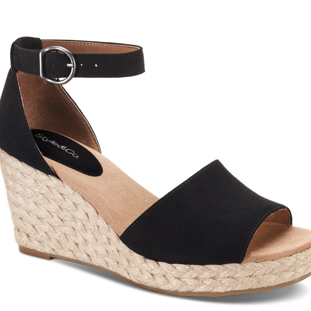 Style & Co. Black and Tan Wedge Sandals